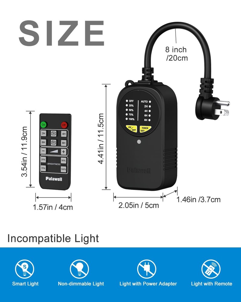 Outdoor Dimmer Plug for String Lights with Remote, 600W Plug-in Dimmer Switch...