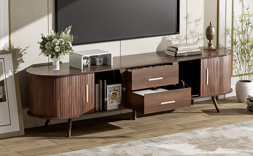 Modern TV Stand for 80" TV Entertainment Center Media Console Table W/ 2 Drawers