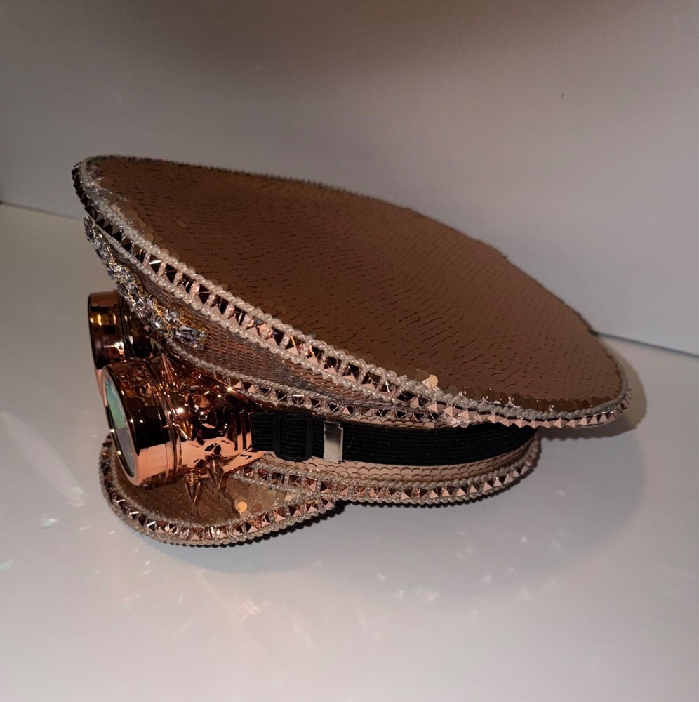 Steampunk Captain Hat, Rose Gold, Spikes Goggle NWT, NEVER WORN