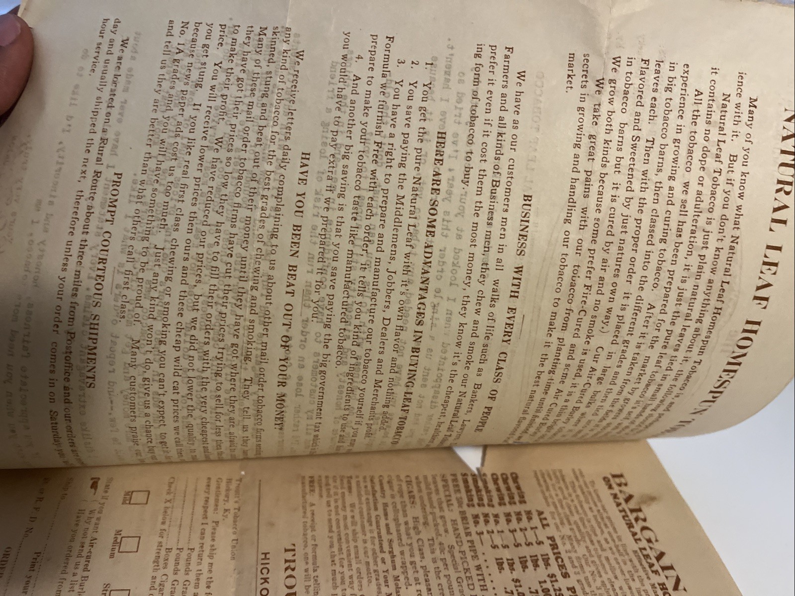 1920s letter from L.O. Troutt of Troutt's Tobacco Union To Long Lost Customer