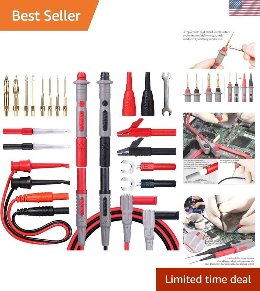 Multimeter Leads Kit  Probes Alligator Clips  Hooks with Storage