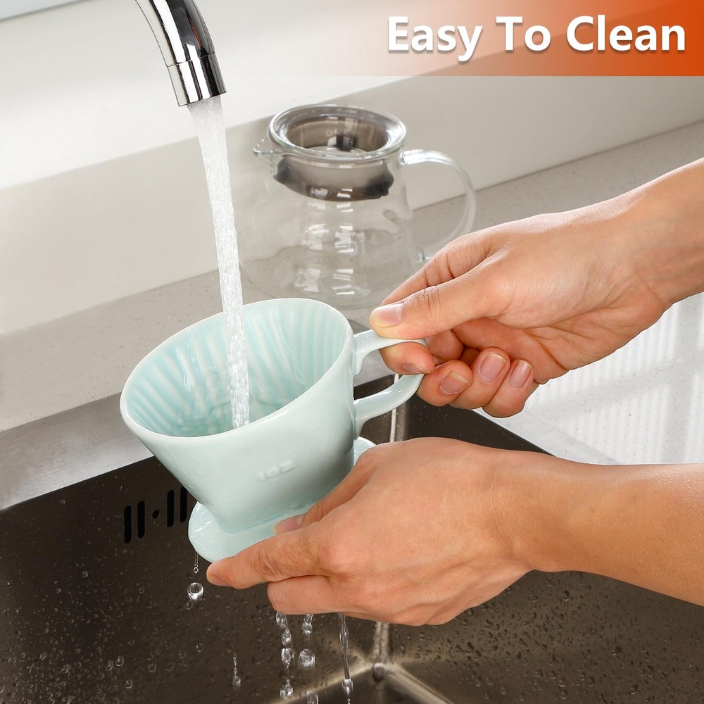 Pour Over Ceramic - Coffee Dripper Ceramic Coffee Maker with 3 Holes Flat Bot...