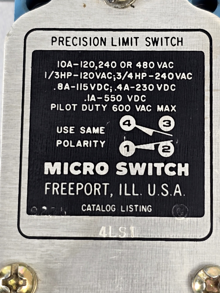 Micro Switch 4LS1 Precision Limit Switch 10A-120,240 or 480 VAC,600 VAC
