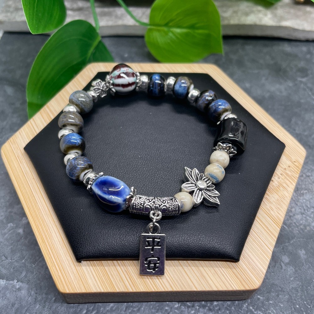 Handmade Ceramic Bead Beaded Stackable 6” Plus Stretch Bracelet New B401