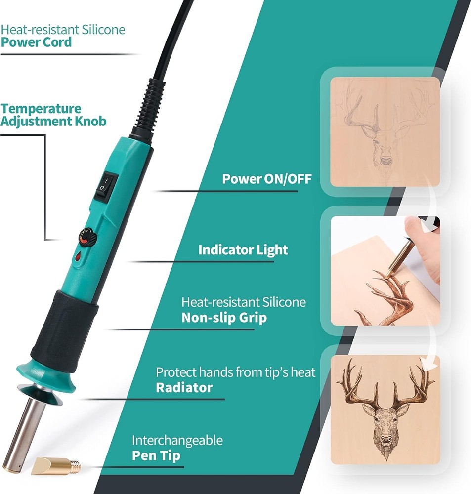 Adjustable Temperature Pyrography Wood Burning Pen Kit with Power Switch