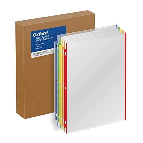 Sheet Protectors, Color Coded, Top Loading Sleeves, Page Protectors, 200/BX,