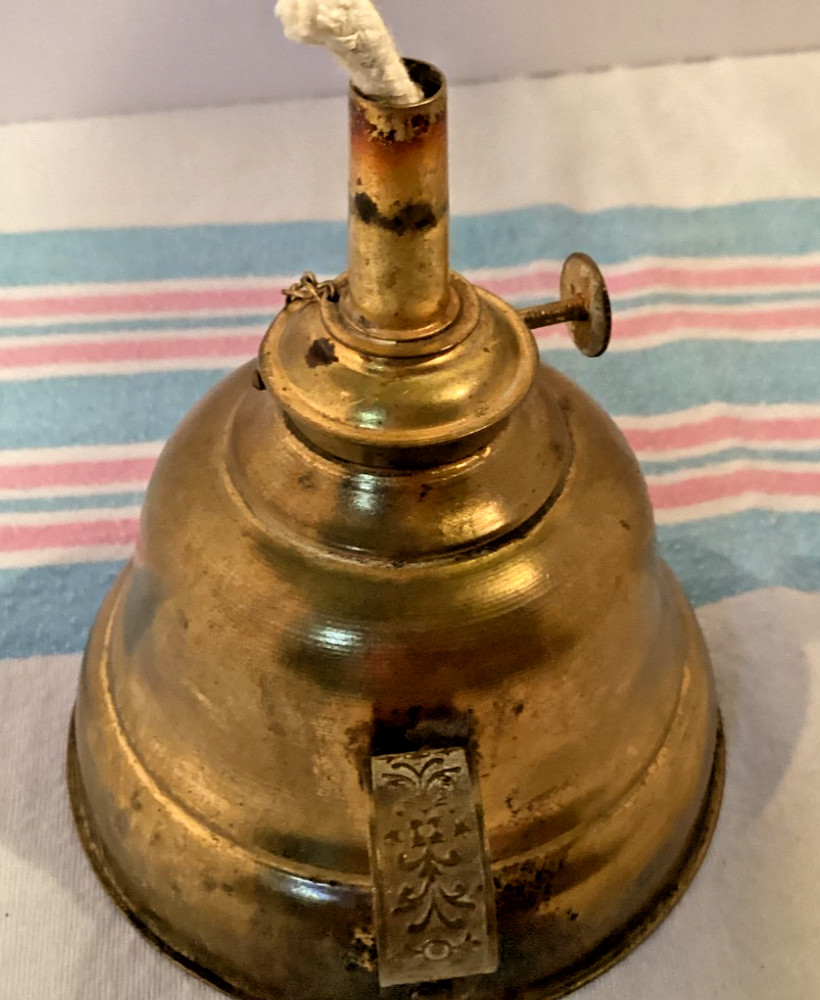 Antique Brass Miniature Lamp with Embossed Handle with string wick- i#5014