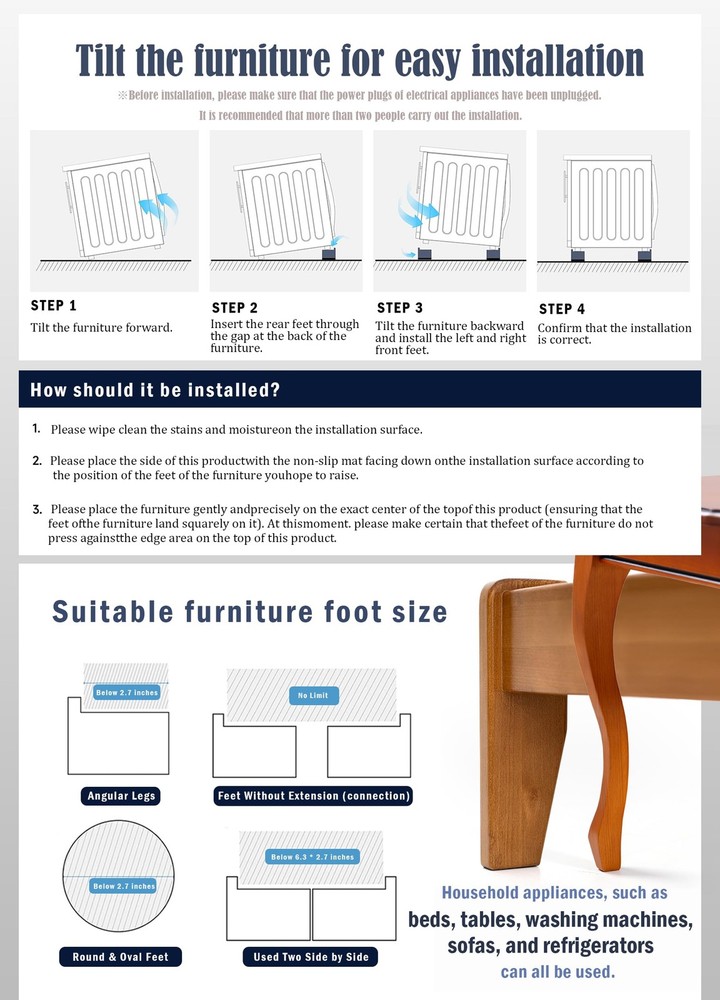 EclatBain Bed Risers Furniture Risers Heavy-Duty Rectangular Adjustable Block...