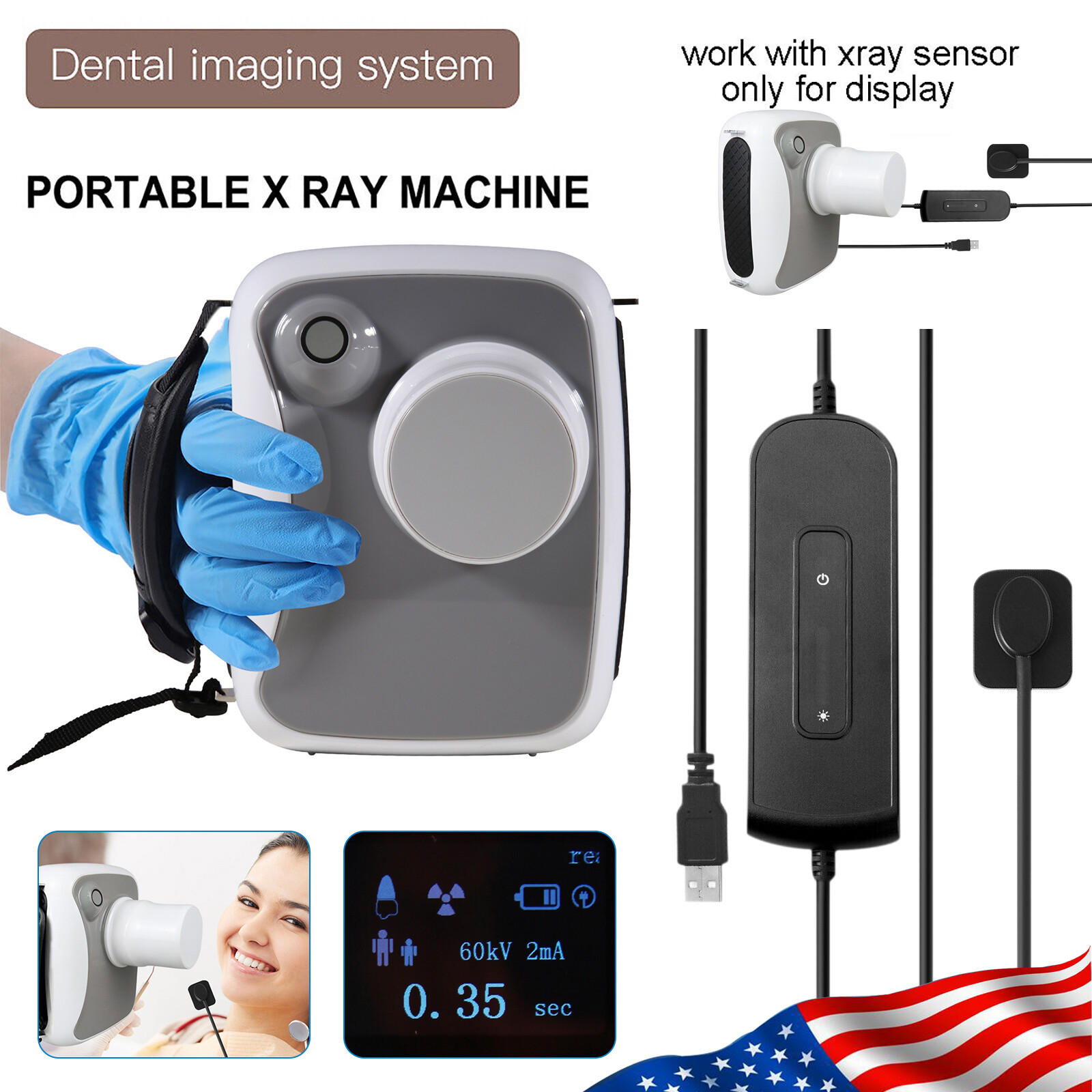 Dental Digital X-Ray Machine Xray Unit + Imaging System RVG X-Ray Sensor Size 1