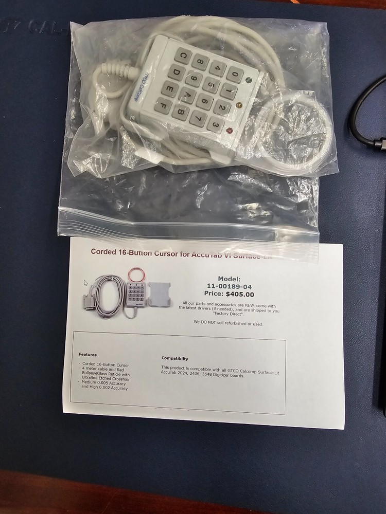 GTCO CALCOMP Corded 16-Button Cursor for AccuTab VI Surface-Lit