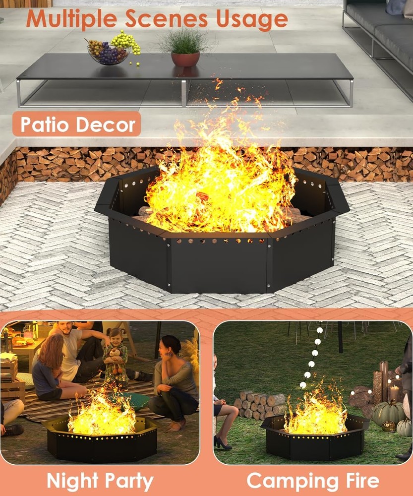 Smokeless Fire Pit Ring 32-Inch Outer 28-Inch Inner Diameter, Large Solid Ste...
