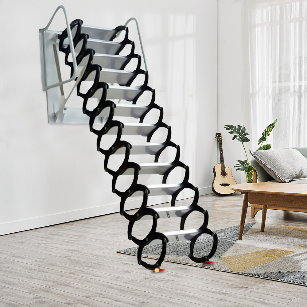 12 Steps Wall Mounted Folding Ladder Loft Stairs White Attic Steps Pull Down  US
