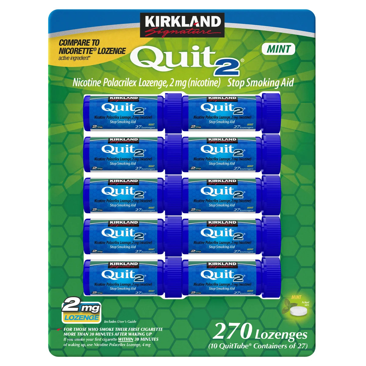 Kirkland Signature Quit Lozenges 2mg. or 4mg., 270 Pieces, Mint Flavor, EXP 9/26