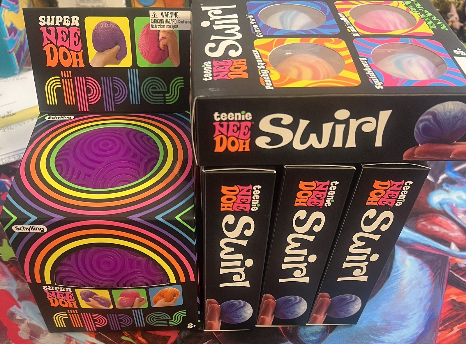 Purple NeeDoh Ripples Textured Squishy and 4x Swirl Boxes(5 total Boxes)