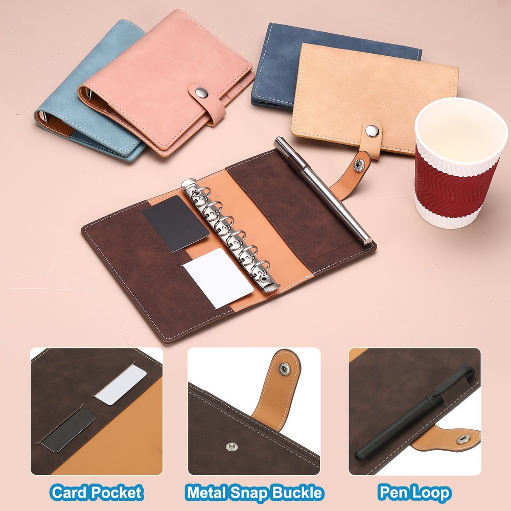 A7 PU Leather Binder Cover, 6 Ring Loose Leaf Binder Protector, Dark Brown