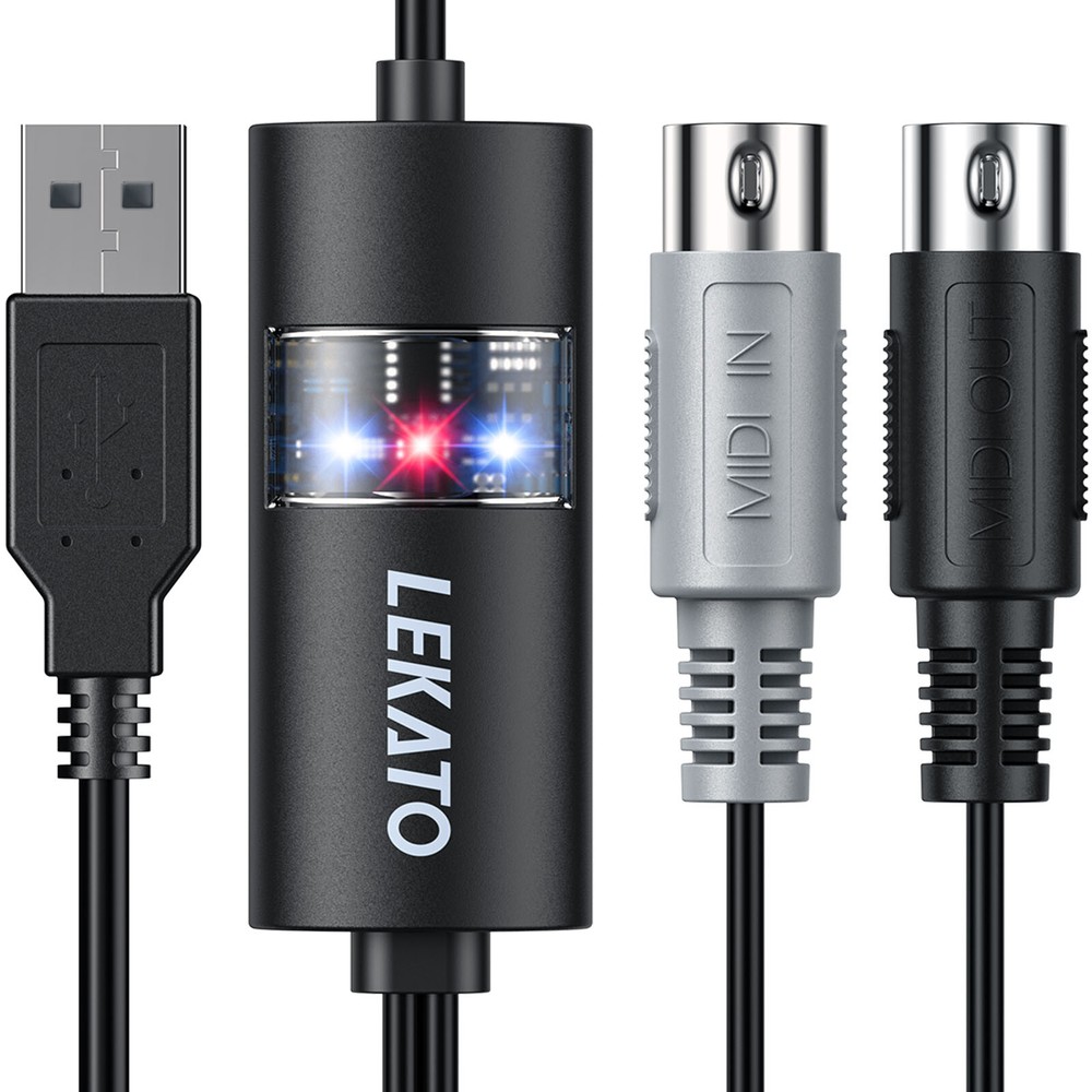 LEKATO USB MIDI Cable 6.5ft MIDI to USB Interface for Keyboard Piano Mac PC