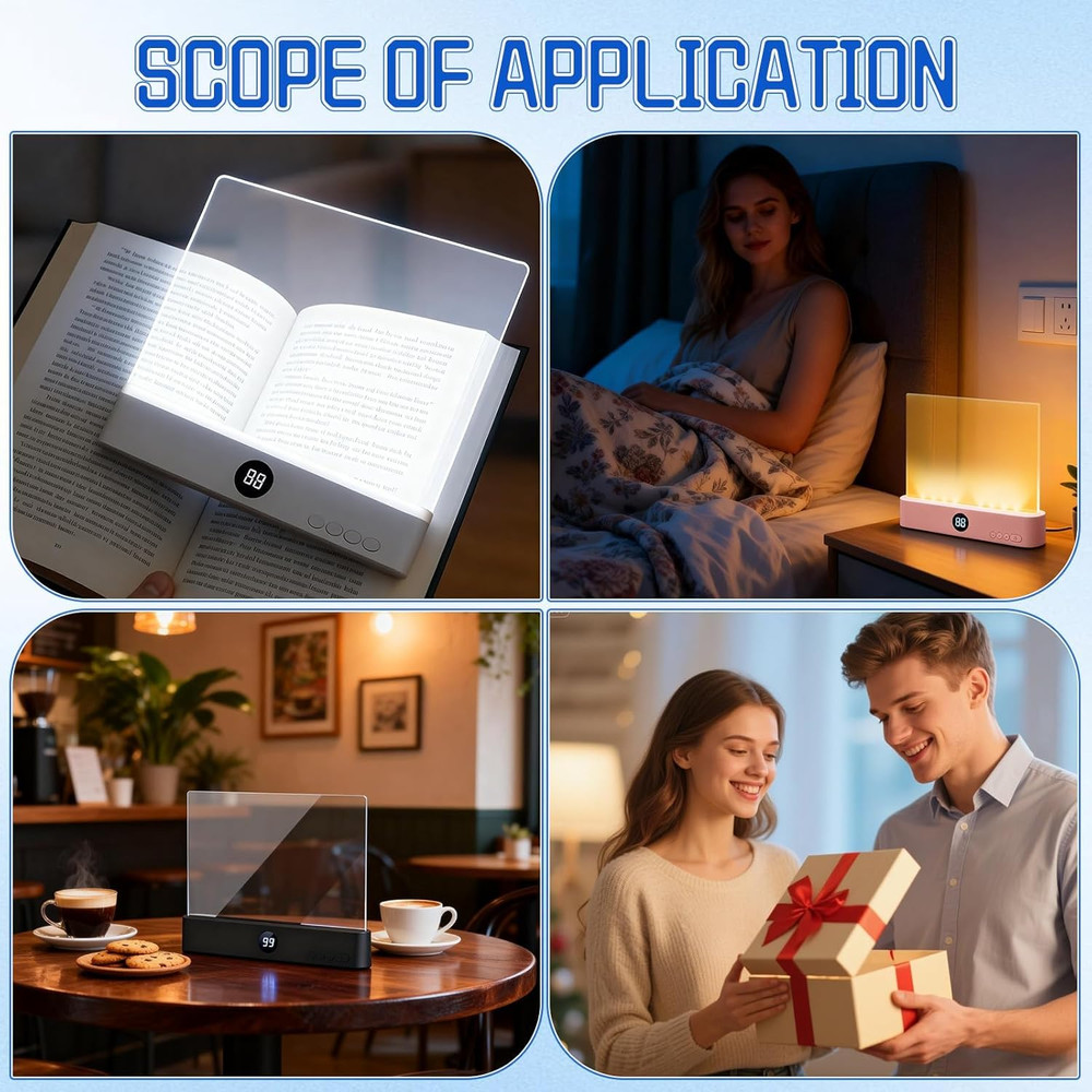 LED Reading Light, Rechargeable Clear Flat Book Light with 3 Colors & Timer, Dim
