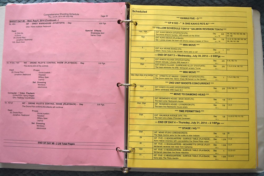 2014 Hawaii Five-O "A ohe kahi A Pe'e ai" Original Script + Shooting Schedule