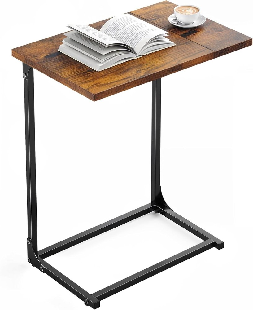 C-Shaped Side Table C Table Sofa W/ Two-Piece Desktop & Metal Frame Large