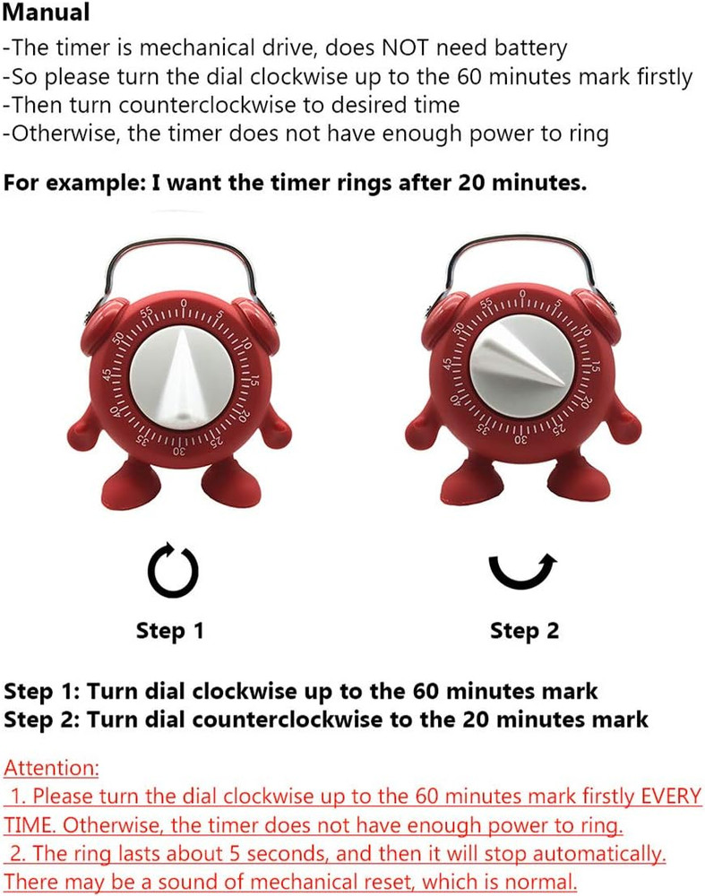 Kitchen Timer, for Baking Teaching Cooking Egg Potty Training Cute 60 Mins Twist