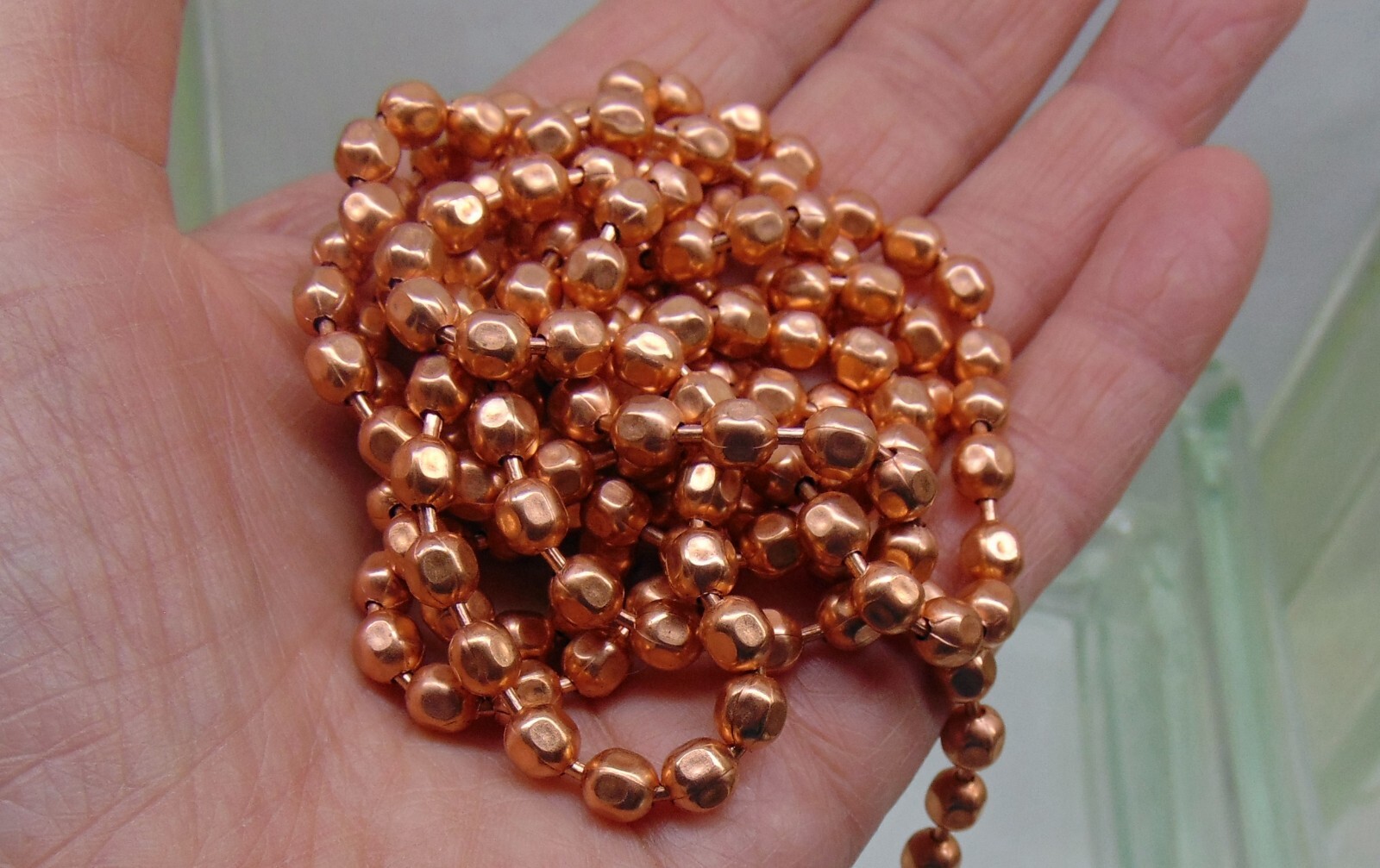 BULK Copper Ball CHAIN Faceted 6.3mm bead ~ Various Lengths + Connectors USA