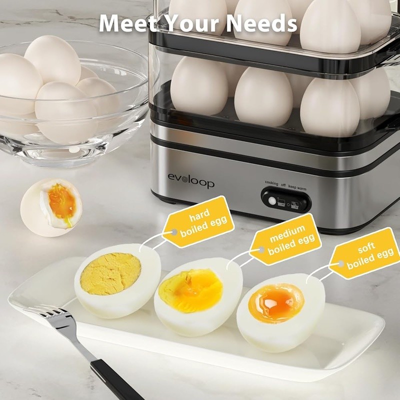 Multi Functional Egg Cooker Double Layer Poached Hard Boiled Easy Clean Compact
