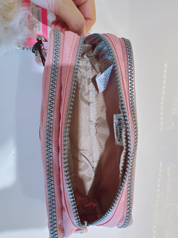 NEW Kipling Gitroy Pencil Case Cosmetic Case Bride pink Monkey Charm