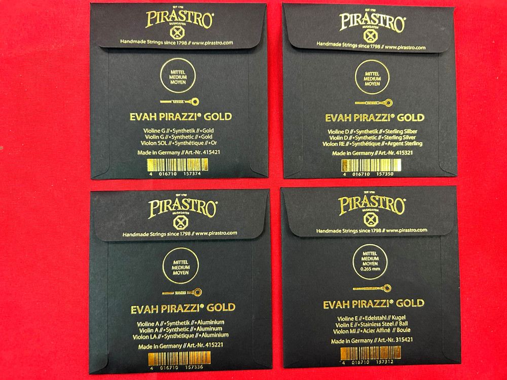 100% Authentic Evah Pirazzi Evah Gold Violin Strings Set 4/4 Gold G -LOOP E