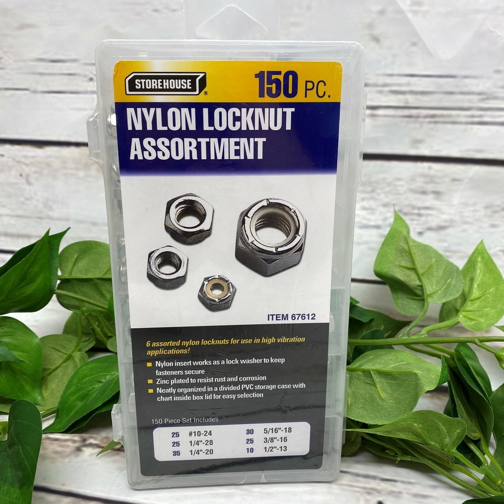 150 pcs Hex Nylon Insert Lock Nut Assortment SAE 6 Sizes High Vibration Locknut