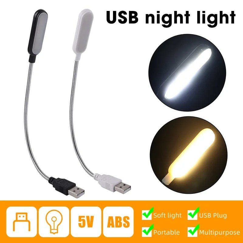 2x USB Laptop Computer PC Reading Lights Metal Flexible Bendable White/Black