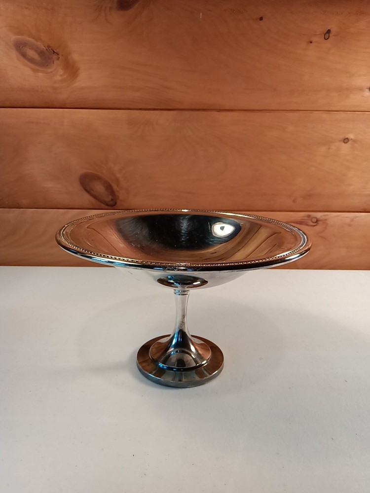 Vintage Jefferson Oneida Silverplate Compote Beaded Edge Trim With Original Box