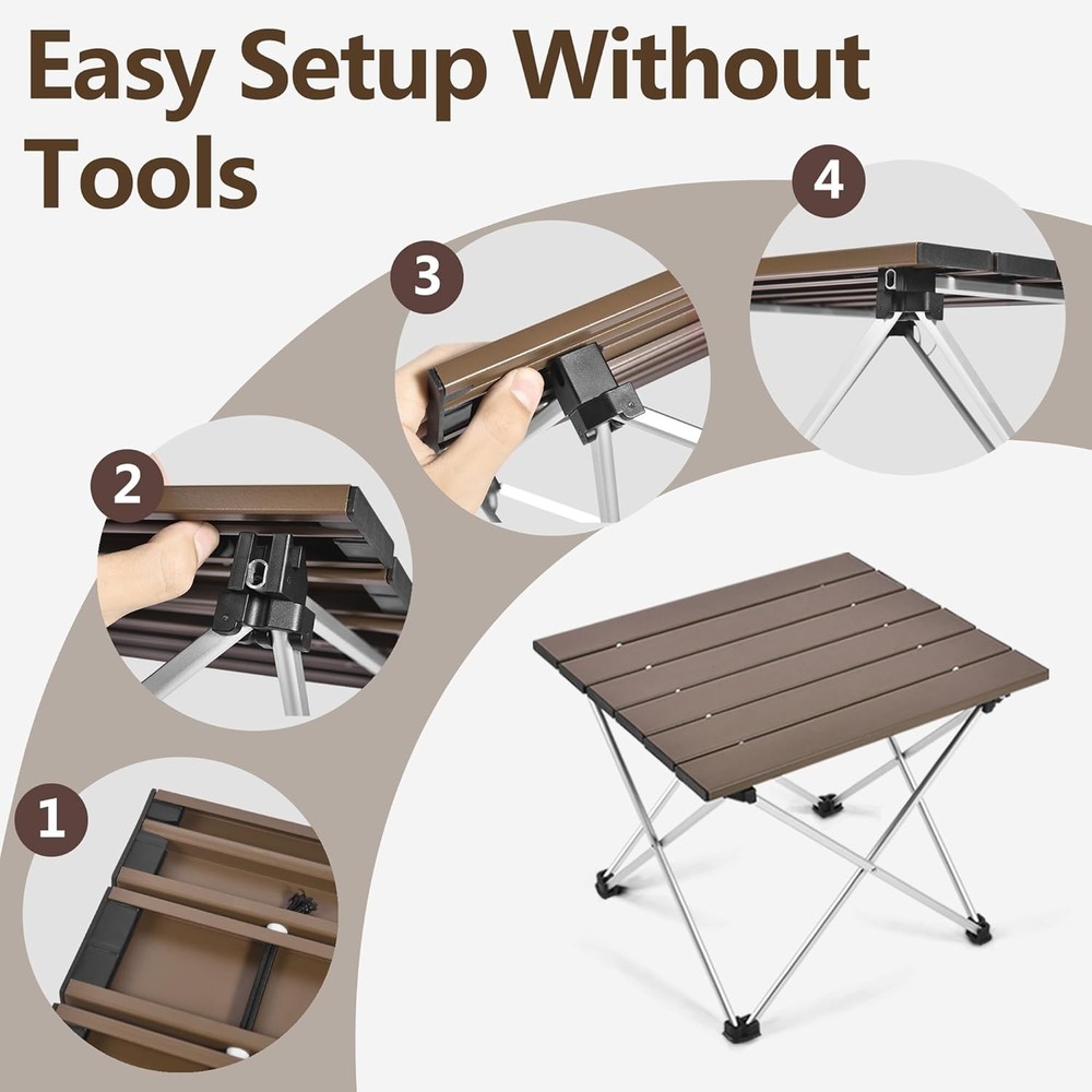 Grope Portable Camping Table, Aluminum Tabletop, Foldable Beach Table