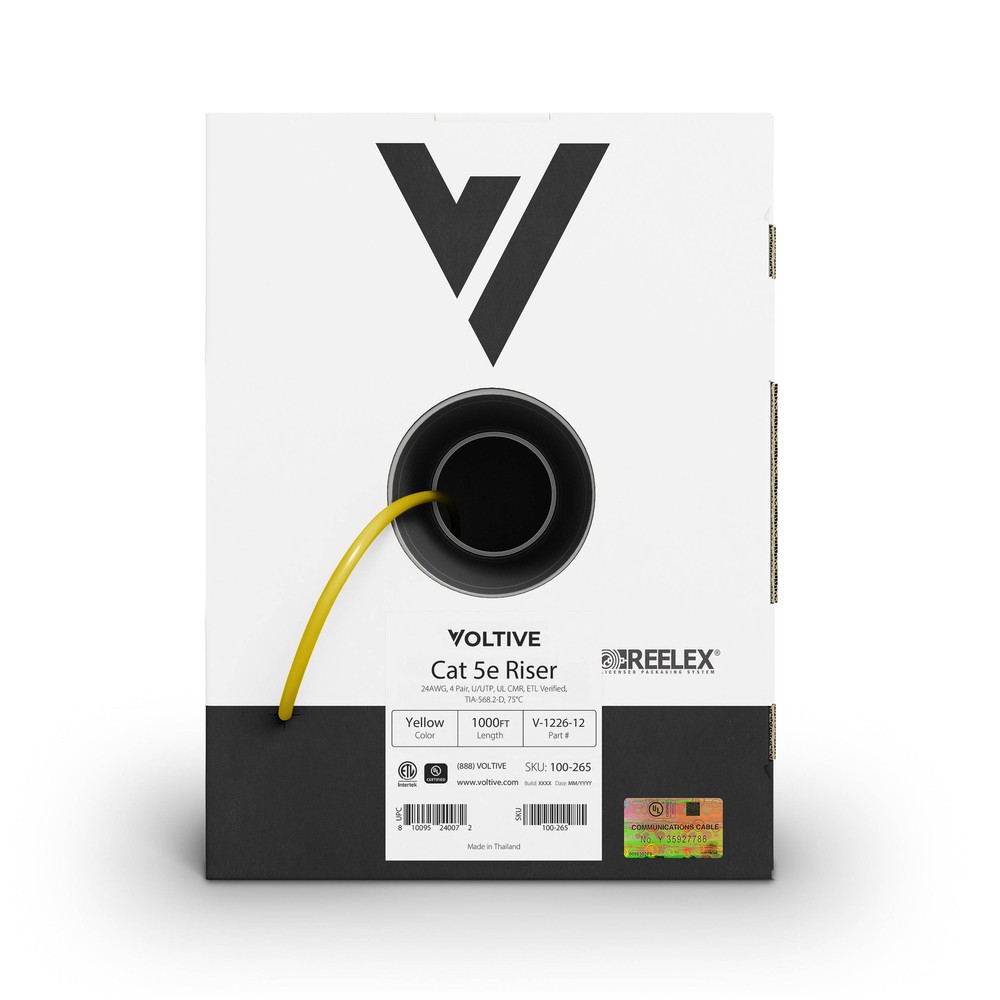 Voltive Cat5e Riser (CMR) Ethernet Cable - UTP, OFC, 1000FT, Yellow