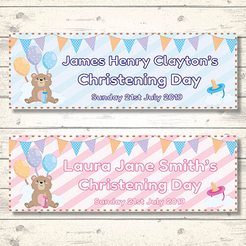 2 PERSONALISED TEDDY BEAR CHRISTENING BANNERS