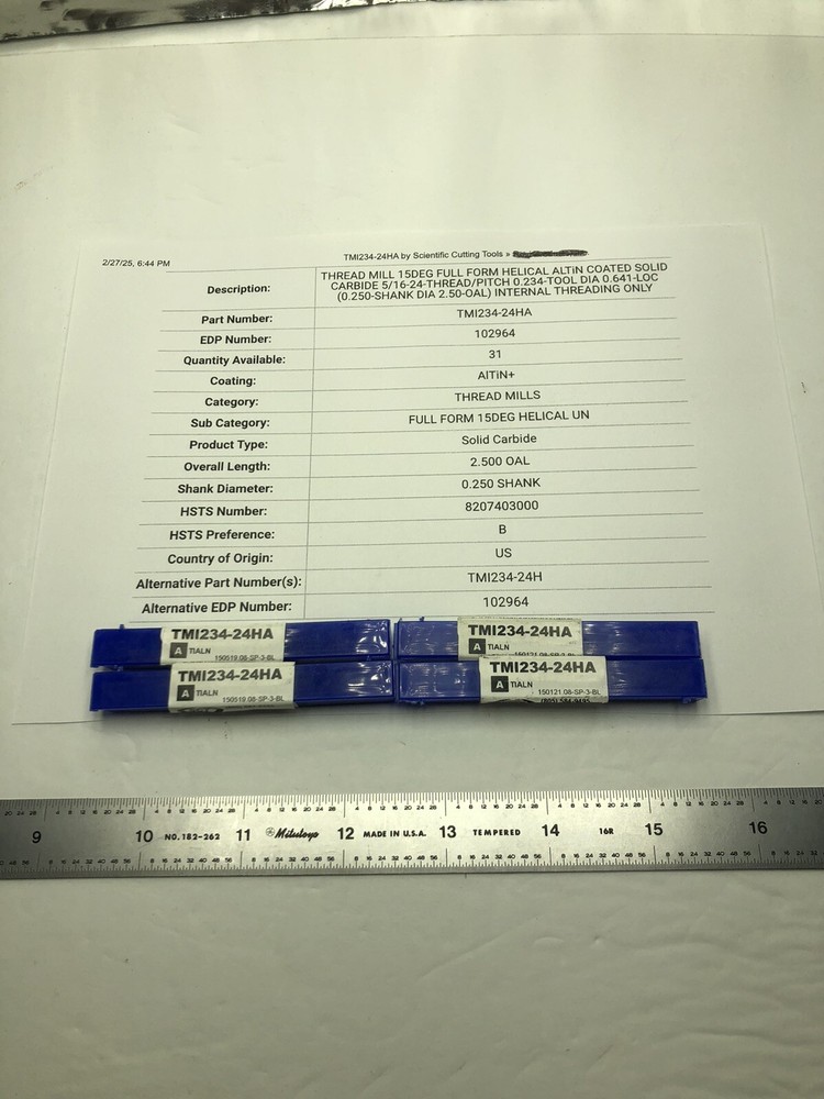 4  SCT   TMI234-24HA Thread Mill Internal Carbide