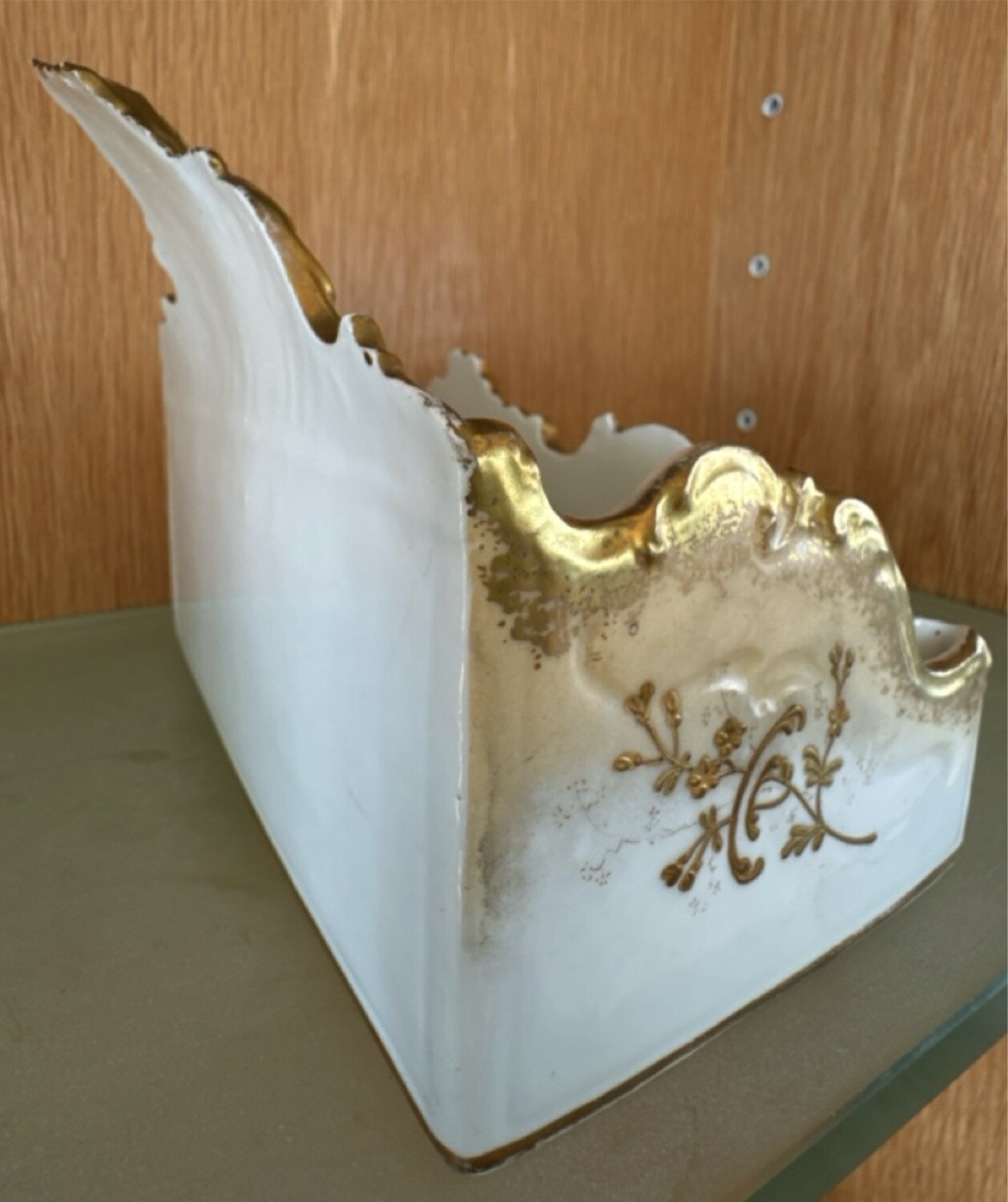 antique c. 1900 AK CD LIMOGES gilt porcelain letter holder desktop accessory