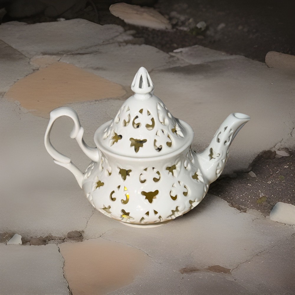 White Teapot Ceramic Tea Light  Tea Pot