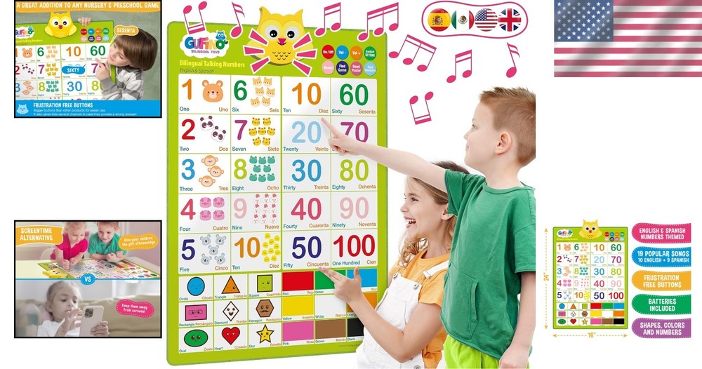 Multicolor Bilingual Learning Chart for Toddlers - Early Math & Language Skills