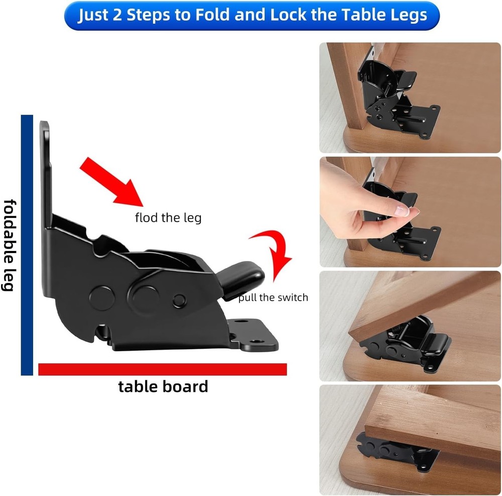 4 Pack Folding Brackets, Self-Lock Hinge with Screws for Folding Table Legs,