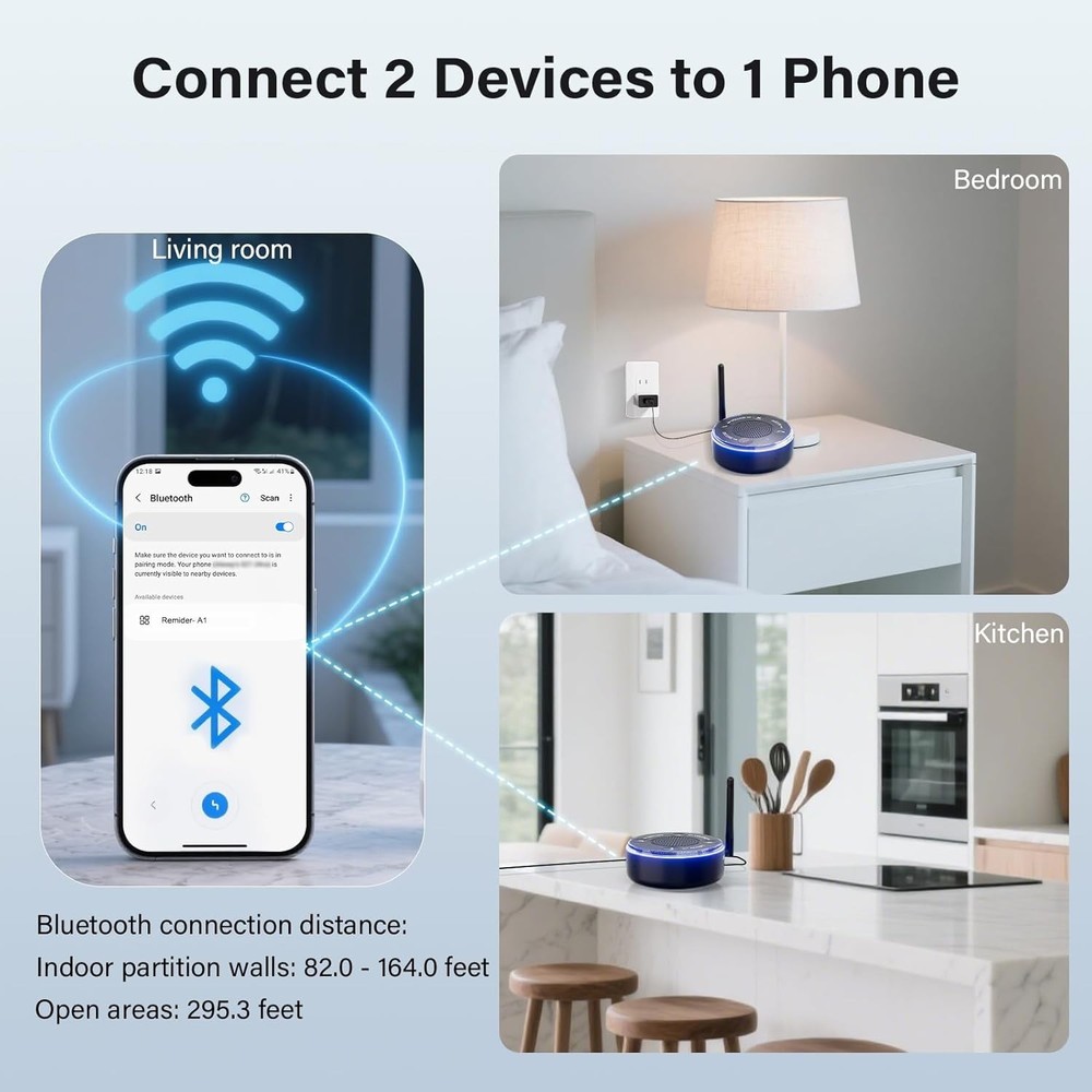 Loud Bluetooth Phone Ringer Amplifier 116dB Flasher for Seniors iOS Android