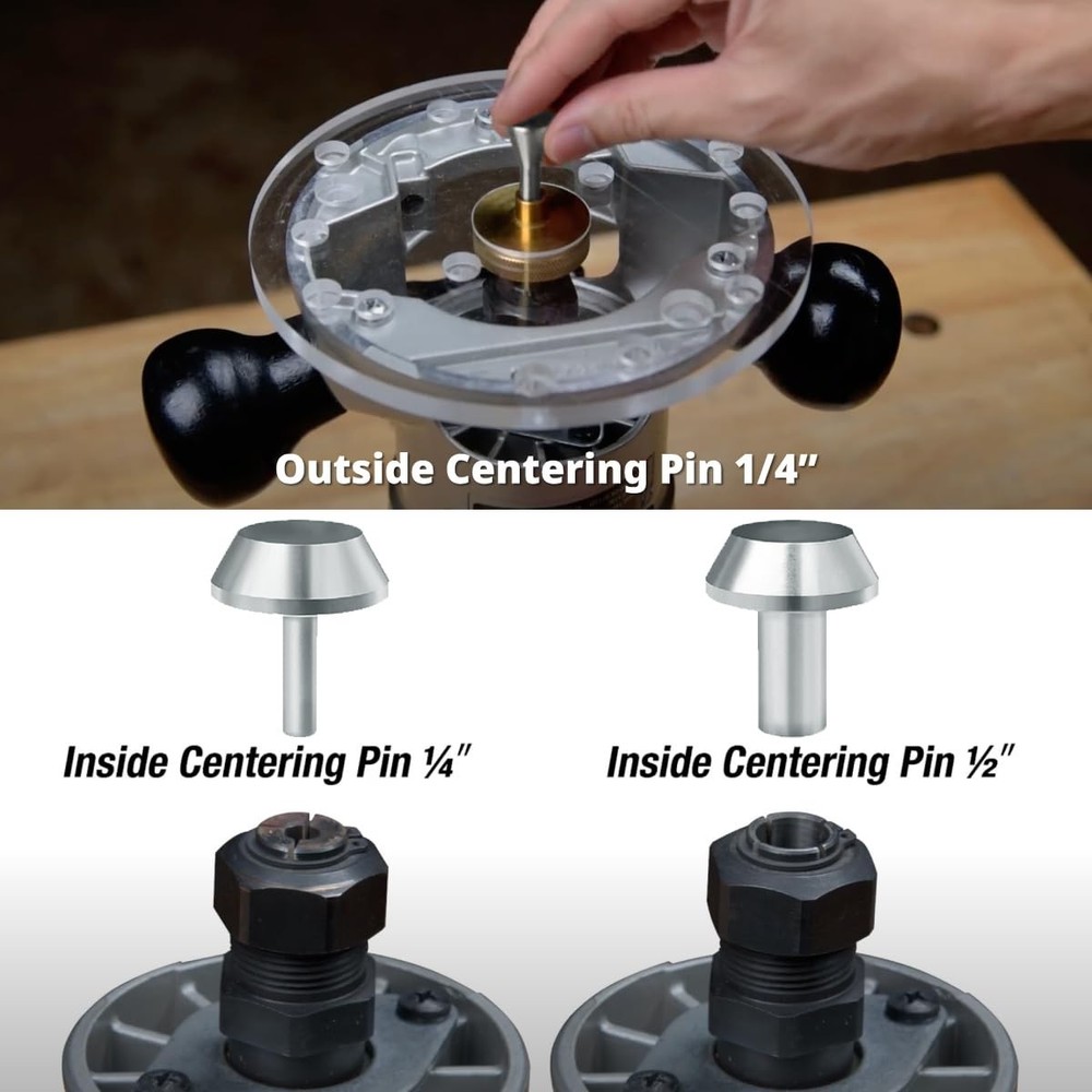 Versatile Router Subbase Centering Kit - 3pc Pin Set, High Precision Woodworking