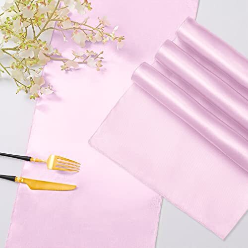 Horbaunal Pack Satin Table Runner 1x 108 Inch, Smooth Table 2 Light Pink