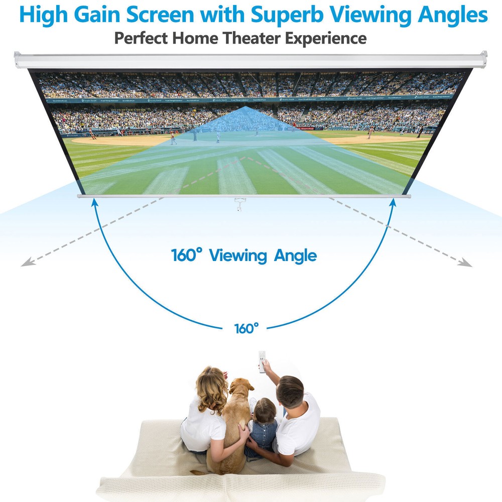 80" Manual Pull Down Projector Screen Wall & Ceiling Mounted HD Screens Portable