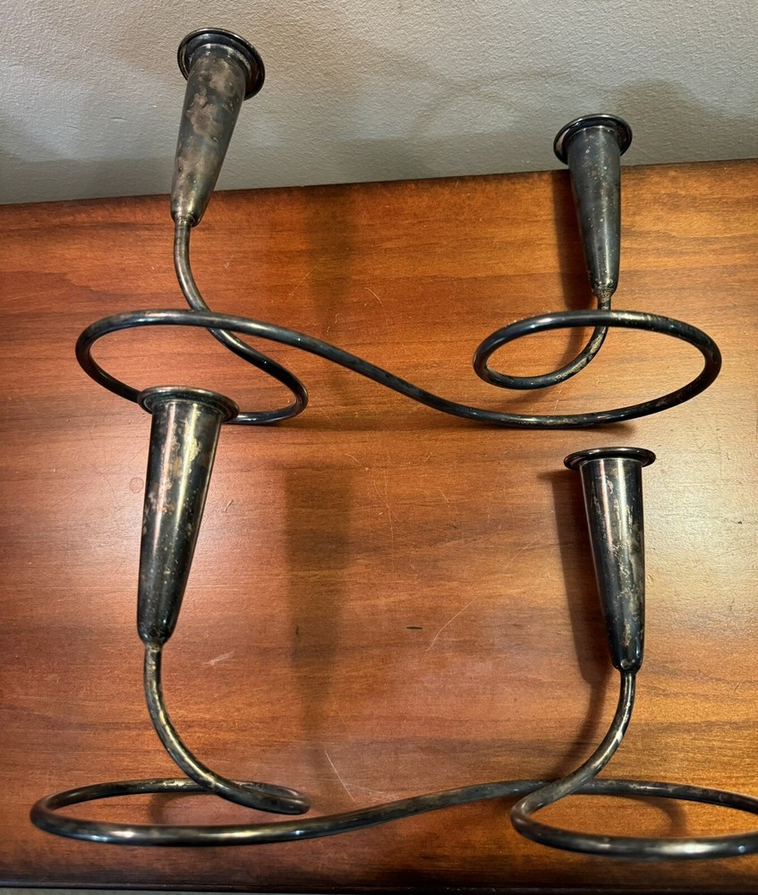 Gunter Kupetz WMF Germany Silver plate Candle Holders Sticks pair set 1950’s MCM