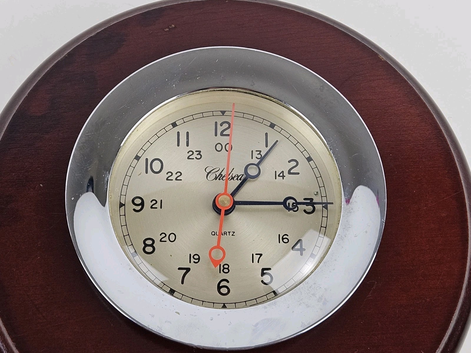 Vintage Working CHELSEA Clock Co. Nautical Ship Mantel Clock with Wood Case