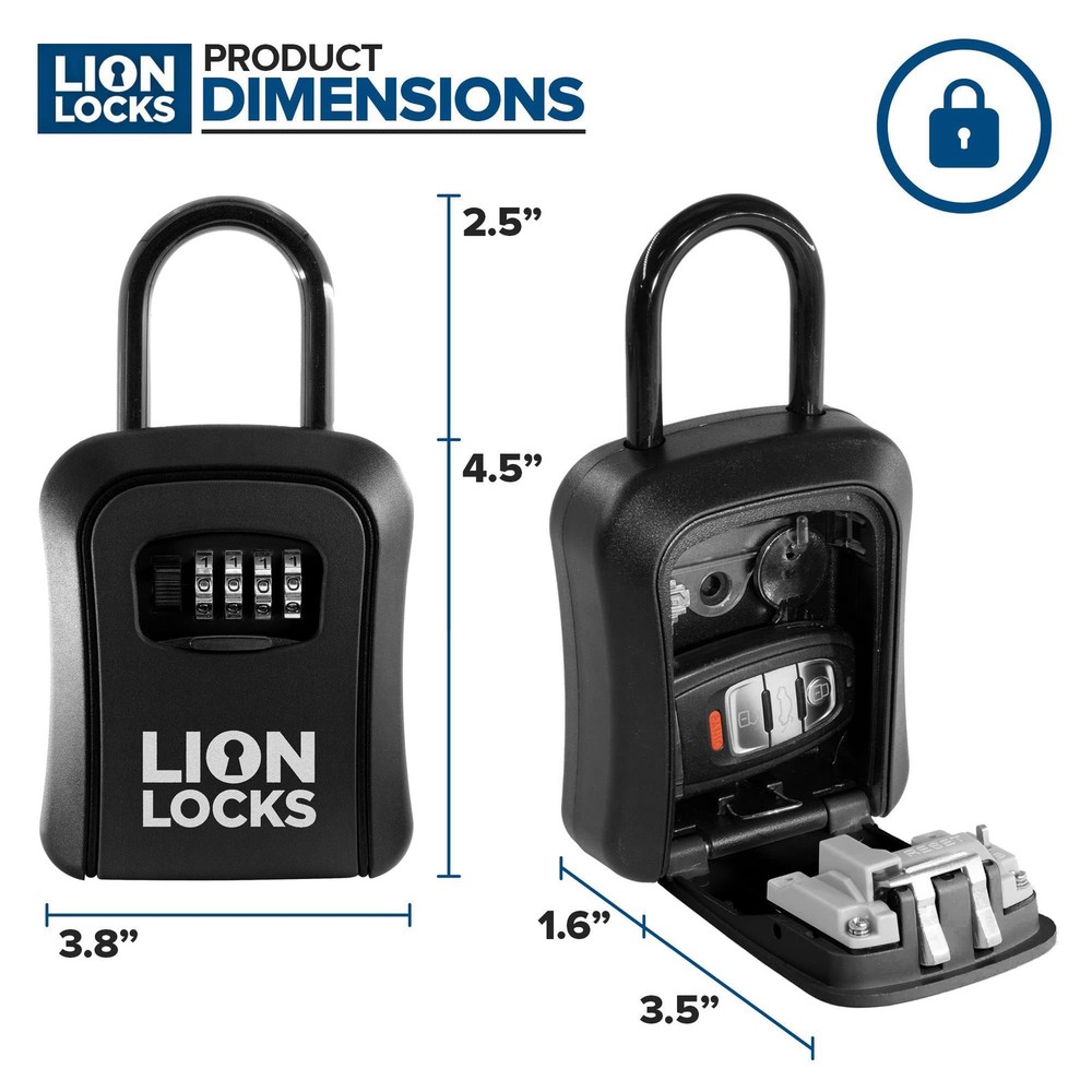 Lion Locks Lock Box for Keys, 6 Pack Black - Secure Key Safe Solution with Combi