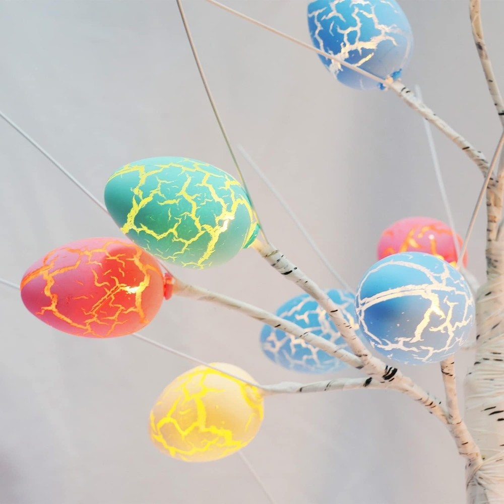 24" Pre-Lit White Birch Tree with 24 Easter Egg Decorations