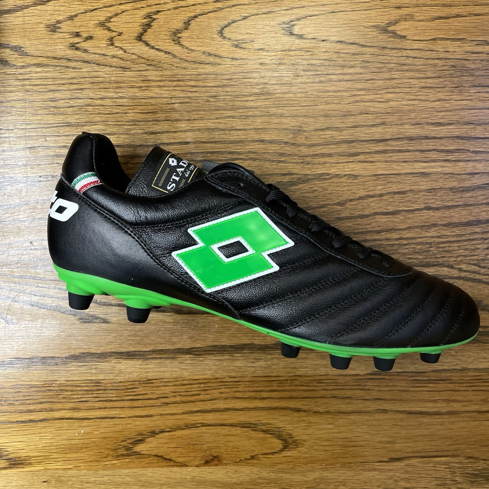 Lotto Stadio OG II FG Mens Sizes Soccer Cleats Shoes Black Spring Green Italy