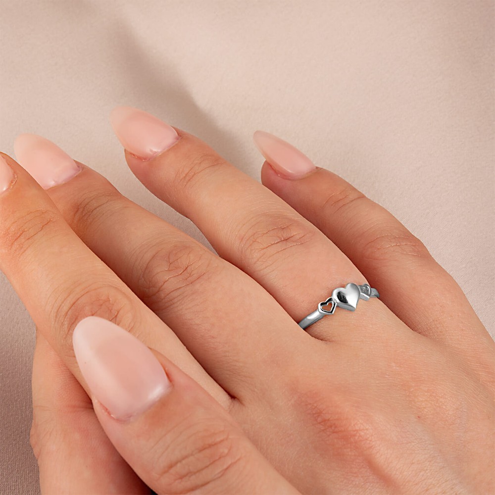 .925 Sterling Silver Triple Heart Love Ring