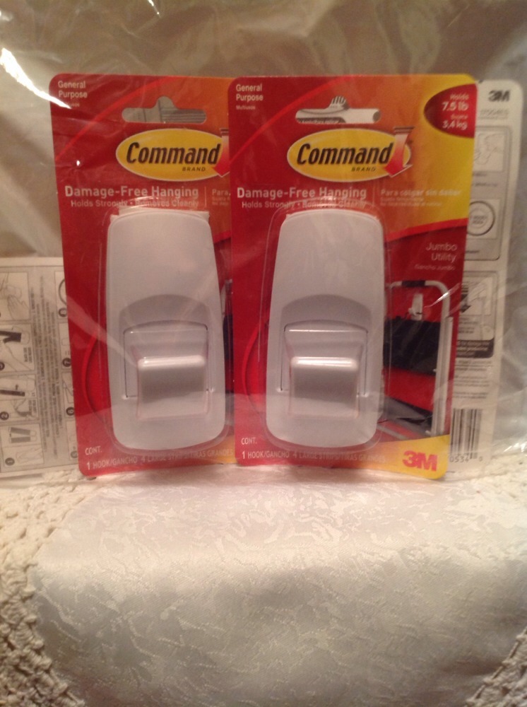 Command Jumbo Plastic Hook with Adhesive Strips, 4-Hooks